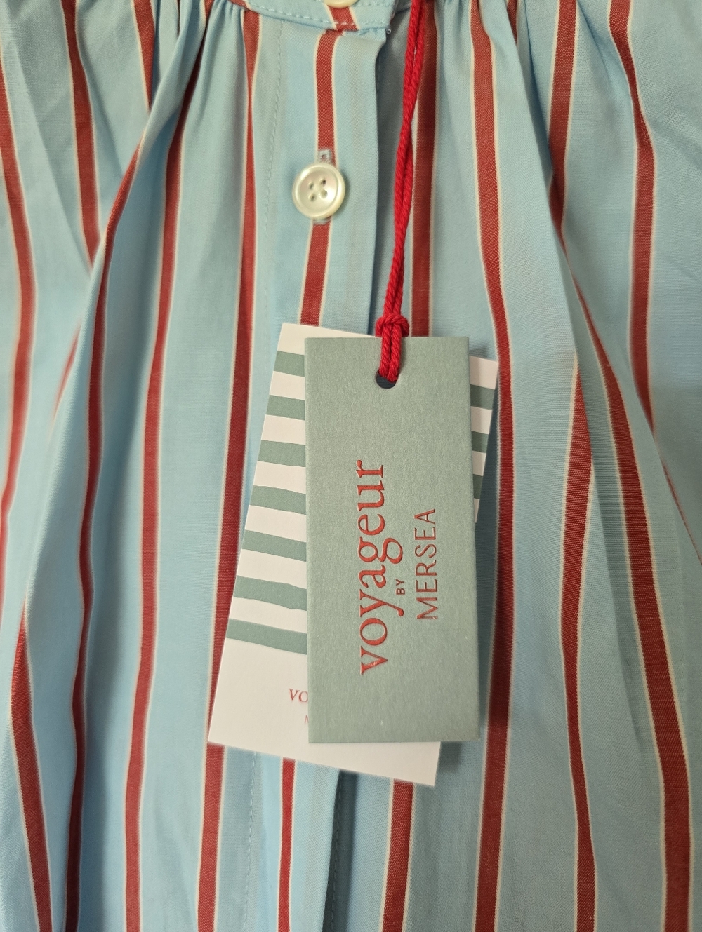 New Voyageur By Mersea Womens Top Size Medium Cotton Blue Red Striped Blouse - Picture 4 of 10